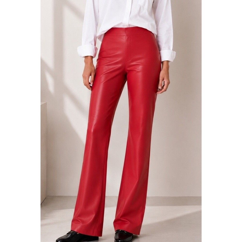 VTG Genuine Leather Red Pants Women Sz 4 High Waist Slim Bootcut Y2K Glam Luxury